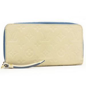 Louis Vuitton Zippy Wallet Round Zipper Long Wallet Monogram Implant Cream Blue